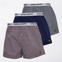 Lyle And Scott Vintage Mens Lenny Three Pack Woven Boxers Stripe/Peacoat/Wine Tasting Gingham