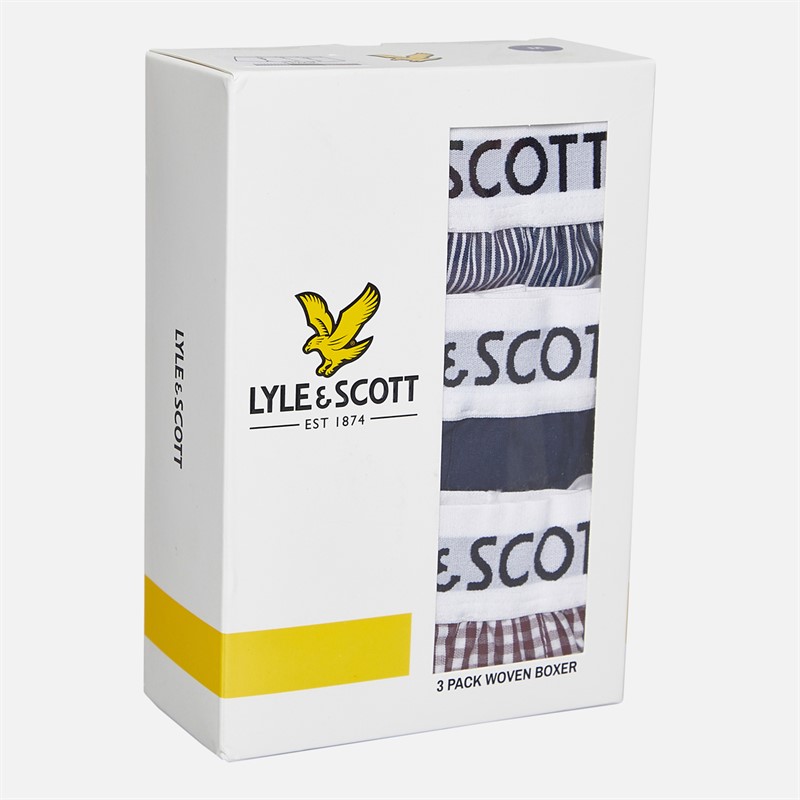 Lyle And Scott Vintage Mens Lenny Three Pack Woven Boxers Stripe/Peacoat/Wine Tasting Gingham