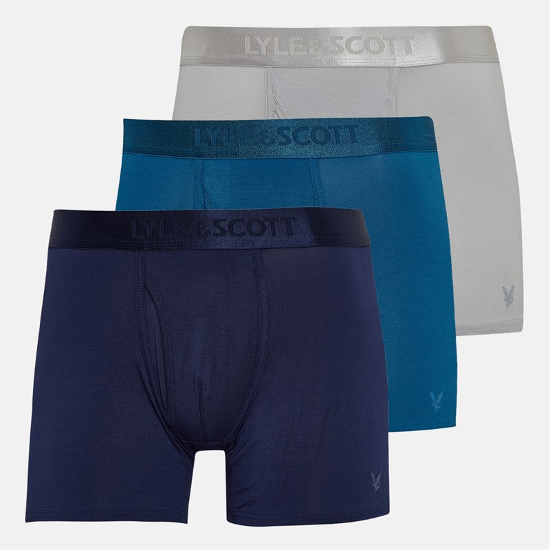 Lyle And Scott Vintage Mens Sutherland Three Pack Premium Modal Boxer Trunks Blue Sapphire/Northern Droplet/Peacoat
