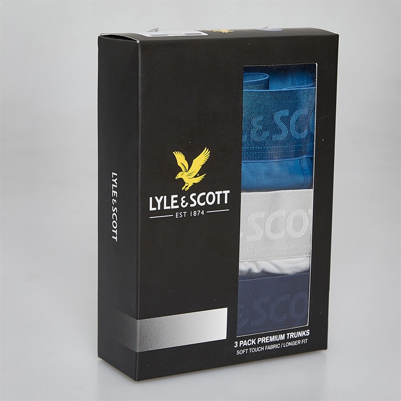 Lyle And Scott Vintage Mens Sutherland Three Pack Premium Modal Boxer Trunks Blue Sapphire/Northern Droplet/Peacoat
