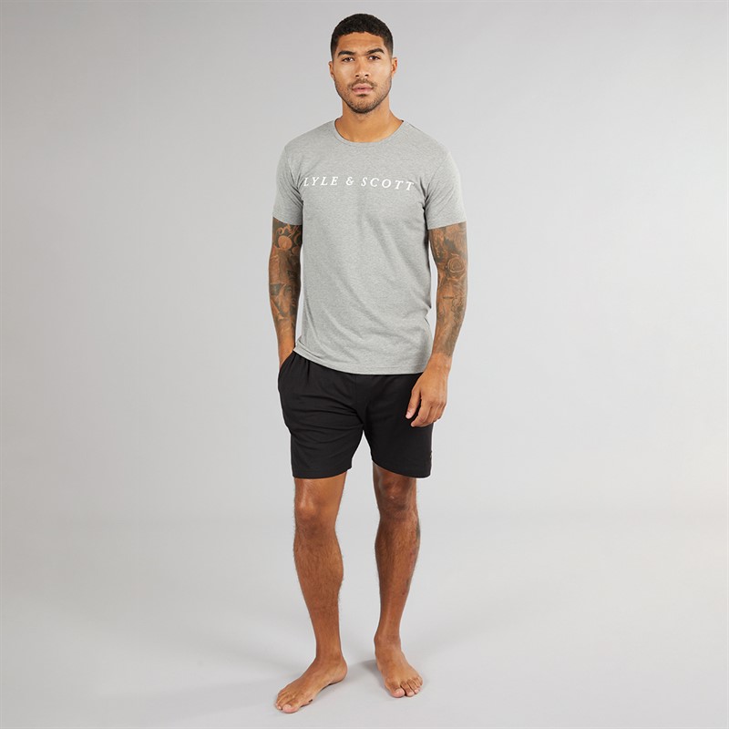 Lyle And Scott Vintage Mens T-Shirt And Shorts Set Grey Marl/Black