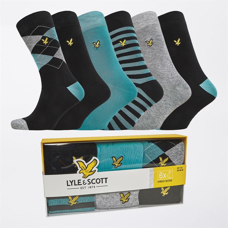 Lyle And Scott Vintage Socken-Geschenkset Herren Timothy Six Pack Schwarz/Porzellan/Argyle/Streifen/Graumeliert/Schwarz