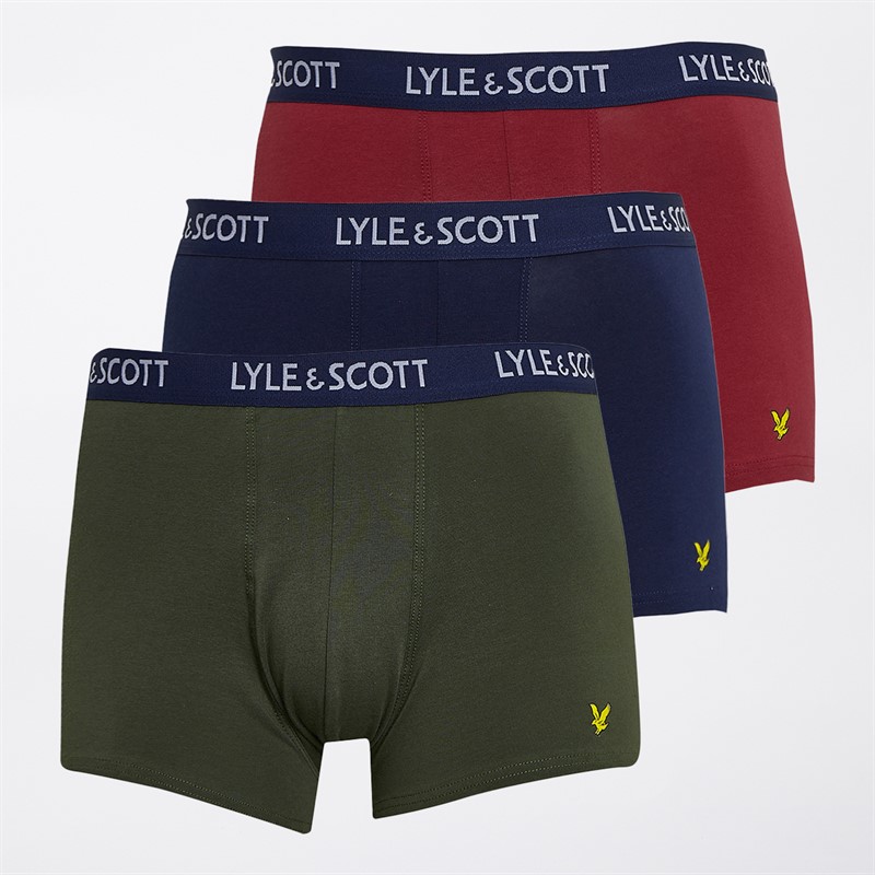 Lyle And Scott Vintage Mens Barclay Three Pack Boxer Trunks Ruby Wine/Peacoat/Climbing Ivy
