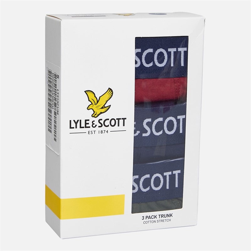 Lyle And Scott Vintage Mens Barclay Three Pack Boxer Trunks Ruby Wine/Peacoat/Climbing Ivy