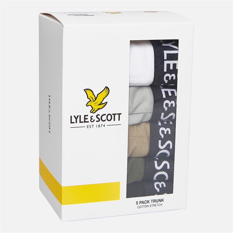 Lyle And Scott Vintage Mens Miller Five Pack Boxer Trunks Black/Capers/Bright White/Grey Marl/Climbing Ivy