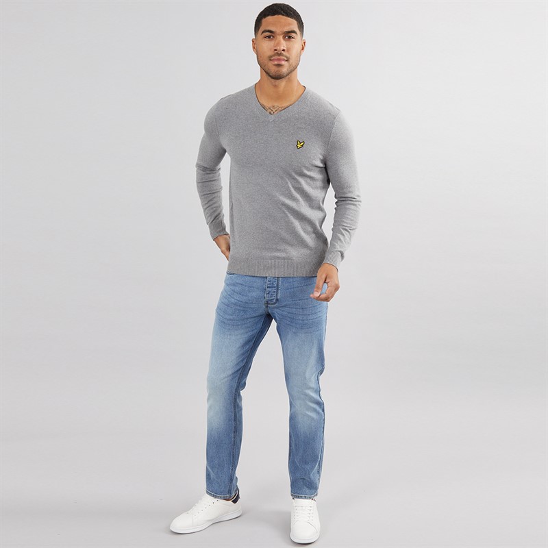 Lyle And Scott Vintage Mens V-Neck Jumper T28 Mid Grey Marl