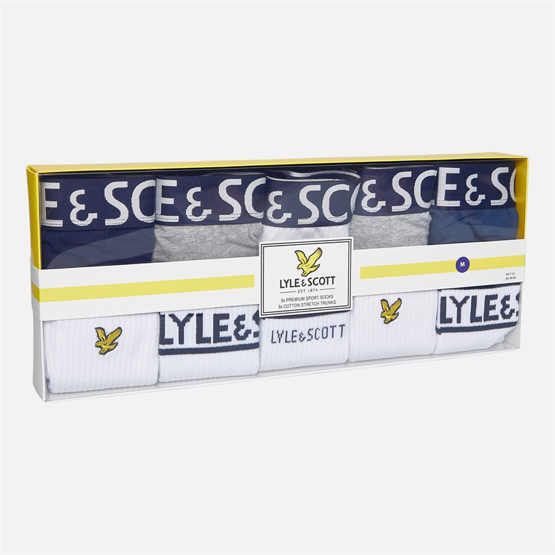 Lyle And Scott Vintage Mens Tweed Ten Pack Boxers And Socks Gift Set Peacoat/Grey Marl/Bright Whit/Light Grey Marl/Dark Denim/Bright White