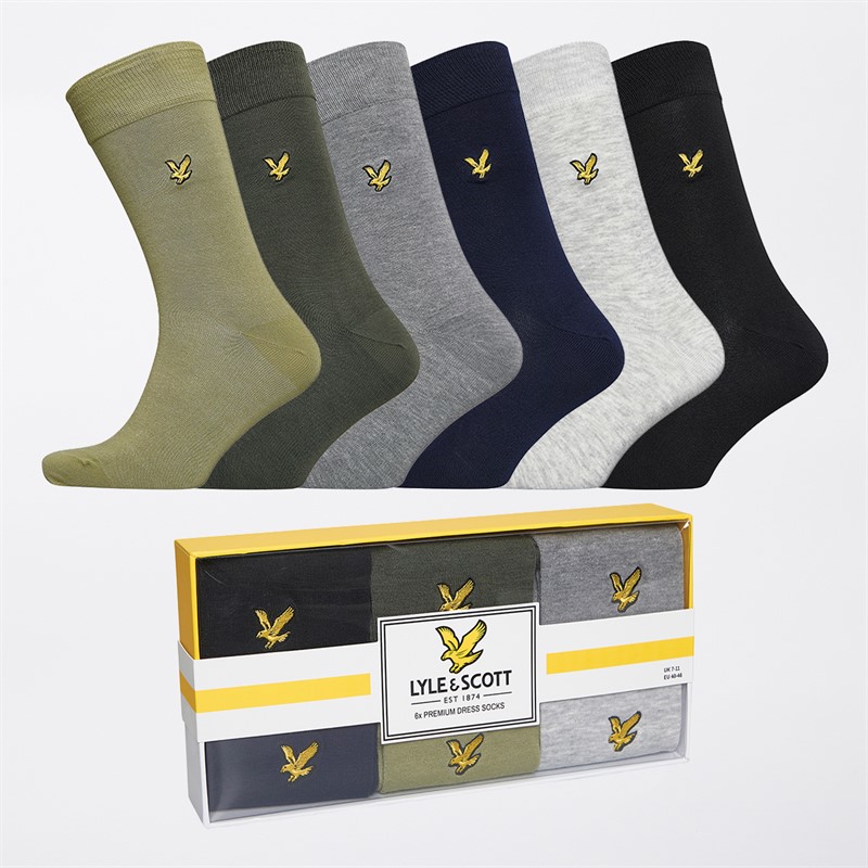 Lyle And Scott Vintage Mens Victor Six Pack Socks Black/Beetle/Grey Marl/Peacoat/Sage/Light Grey Marl