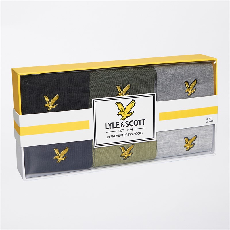 Lyle And Scott Vintage Mens Victor Six Pack Socks Black/Beetle/Grey Marl/Peacoat/Sage/Light Grey Marl