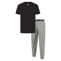 Lyle And Scott Vintage Herre Deveron T Shirt Og Loungewear Bukser Sæt Sort/Grey Marl