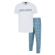 Lyle And Scott Vintage Herre Holden T-shirt og ternede loungesæt Bright White/Blue Check