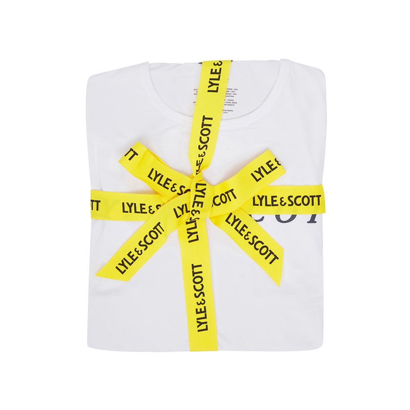 Lyle And Scott Vintage Herren Holden T Shirt Und Karierte Lounge Hose Set Bright White/Blue Check