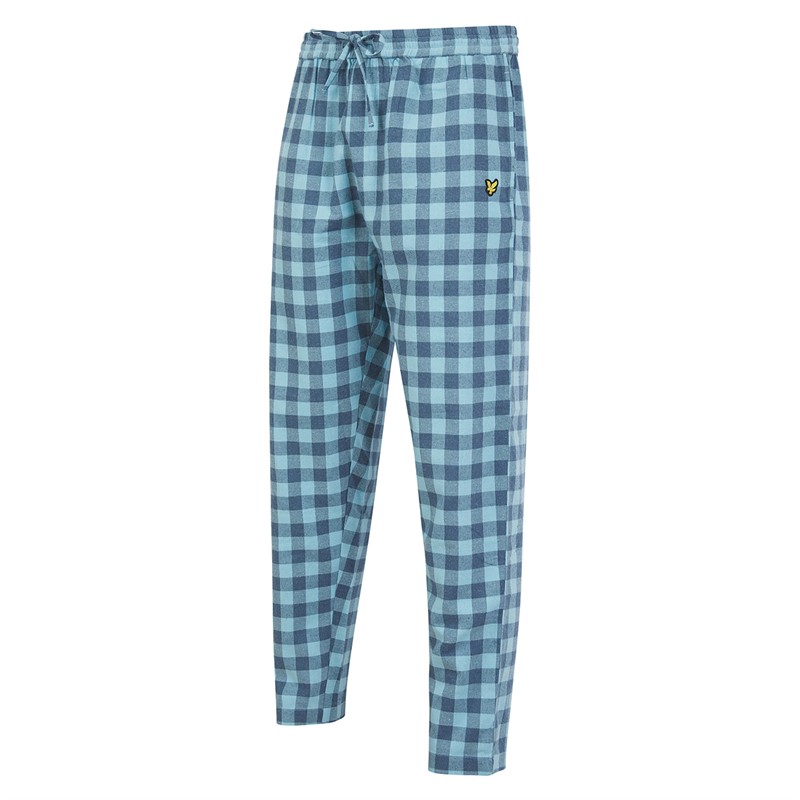 Lyle And Scott Vintage Herren Holden T Shirt Und Karierte Lounge Hose Set Bright White/Blue Check
