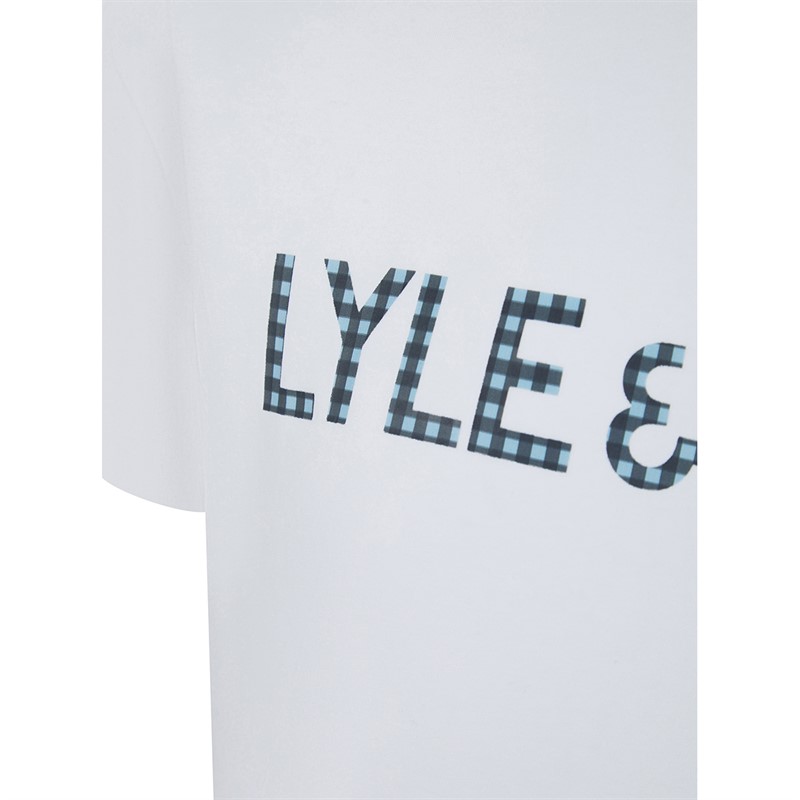 Lyle And Scott Vintage Herren Holden T Shirt Und Karierte Lounge Hose Set Bright White/Blue Check