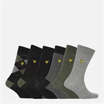Lyle And Scott Vintage Chaussettes Timothy Six Pack Homme avec boîte cadeau Noir/Beetle/Argyle/Stripe/Grey Marl/Noir