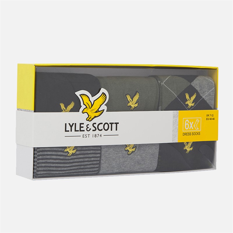 Lyle And Scott Vintage Herren Timothy Sechserpack Socken Mit Geschenkbox Schwarz/Beetle/Argyle/Stripe/Grey Marl/Schwarz