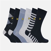 Lyle And Scott Vintage Chaussettes Timothy Six Pack Homme avec boîte cadeau Peacoat/Tempest/Argyle/Stripe/Light Grey Marl/Peacoat