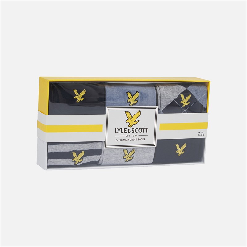 Lyle And Scott Vintage Herren Timothy Sechserpack Socken Mit Geschenkbox Peacoat/Tempest/Argyle/Stripe/Light Grey Marl/Peacoat