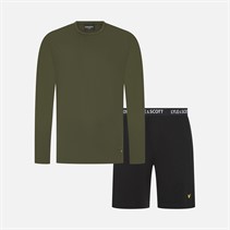 Lyle And Scott Vintage Herre Hugo Langærmet Bluse Og Shorts Lounge Sæt Climbing Ivy/Sort