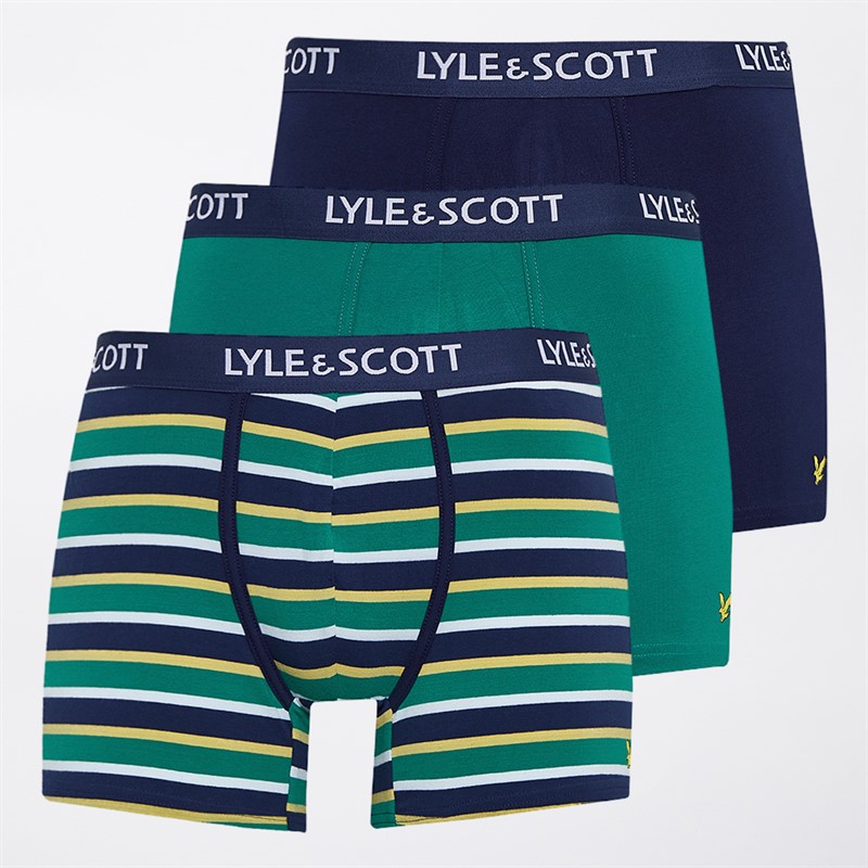 Lyle And Scott Vintage Herren Ethan Drei Pack Slips Erbsengrün/Gemischter Streifen/Kadmiumgrün