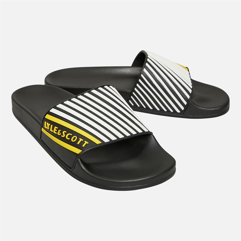 Lyle And Scott Vintage Mens Sanna Sliders X119 Jet Black/Gold/White