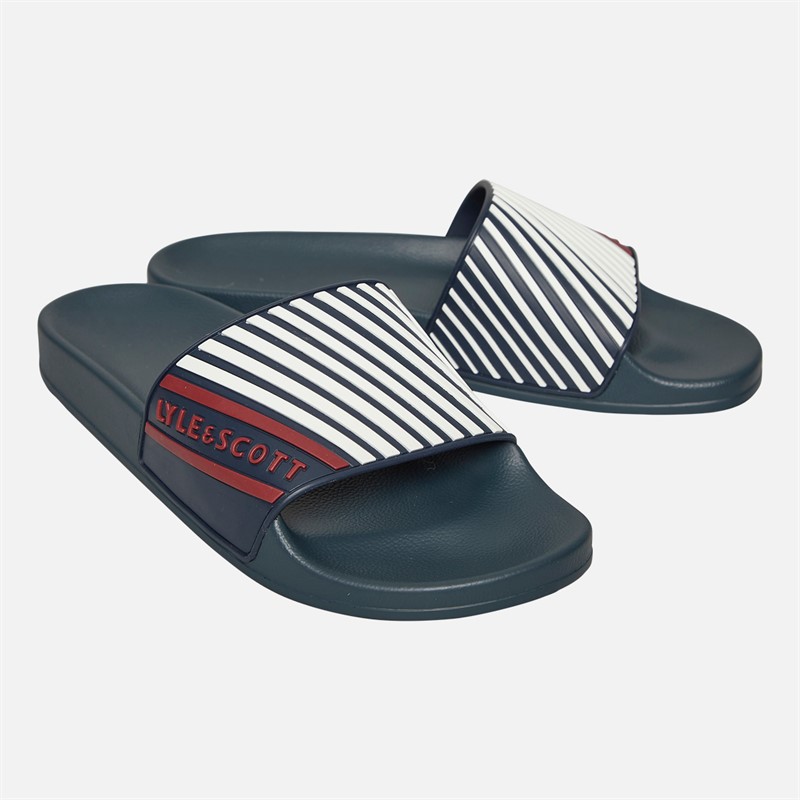 Lyle And Scott Vintage Mens Sanna Sliders X121 Light Navy/White/Tunnel Red - Size 10