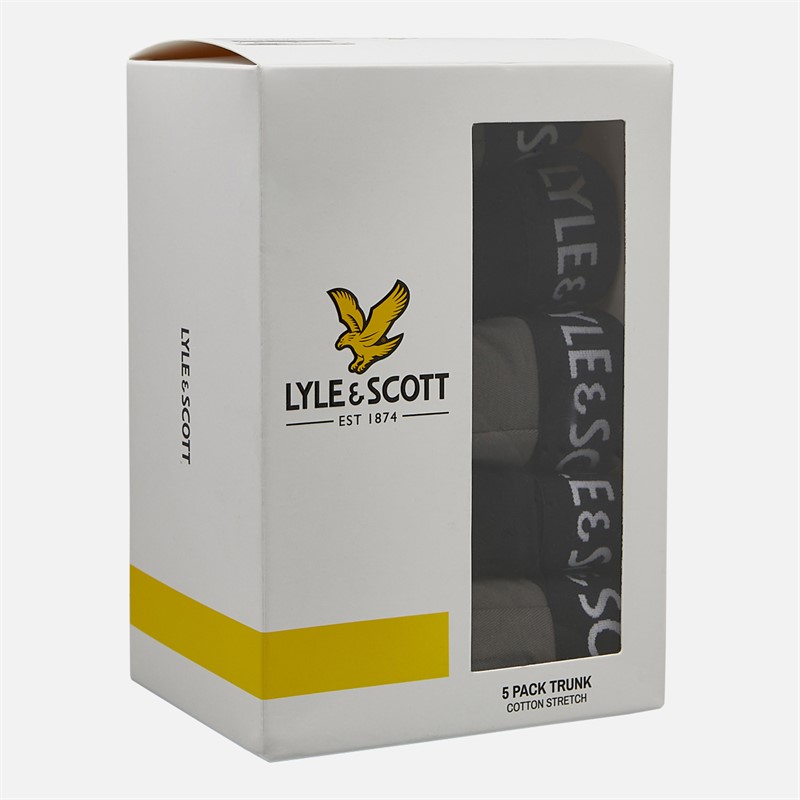 Lyle And Scott Vintage Mens Henrick Five Pack Boxer Trunks Granite Grey/Black