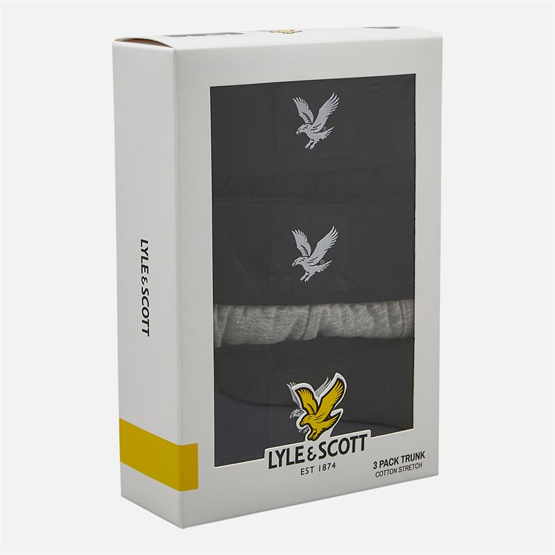 Lyle And Scott Vintage Mens Jagger Three Pack Boxer Trunks Black/Grey Marl/Peacoat