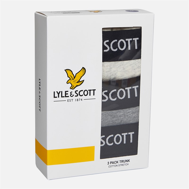 Lyle And Scott Vintage Mens Devon Three Pack Boxer Trunks Antique White Marl/Grey Marl/Black