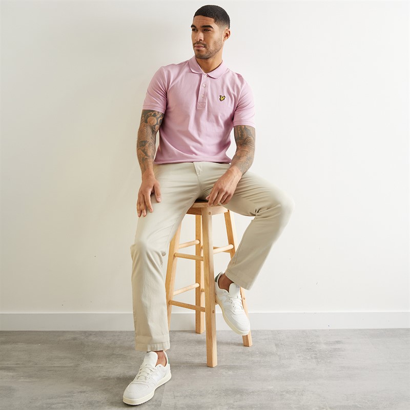 Lyle And Scott Vintage Mens Plain Polo Shirt Pink Light