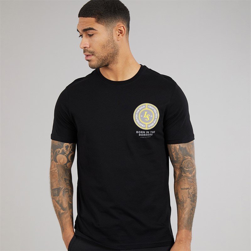 Lyle And Scott Vintage Mens Made In The Borders Graphic T-Shirt Jet Black