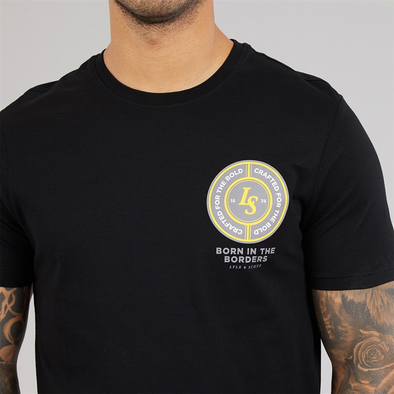 Lyle And Scott Vintage Mens Made In The Borders Graphic T-Shirt Jet Black