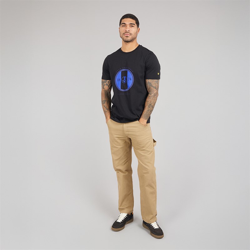 Lyle And Scott Vintage Sportowy T-shirt z grafiką nawiązującą do ostu dla niego kolor X779 Jet Black/Now Blue