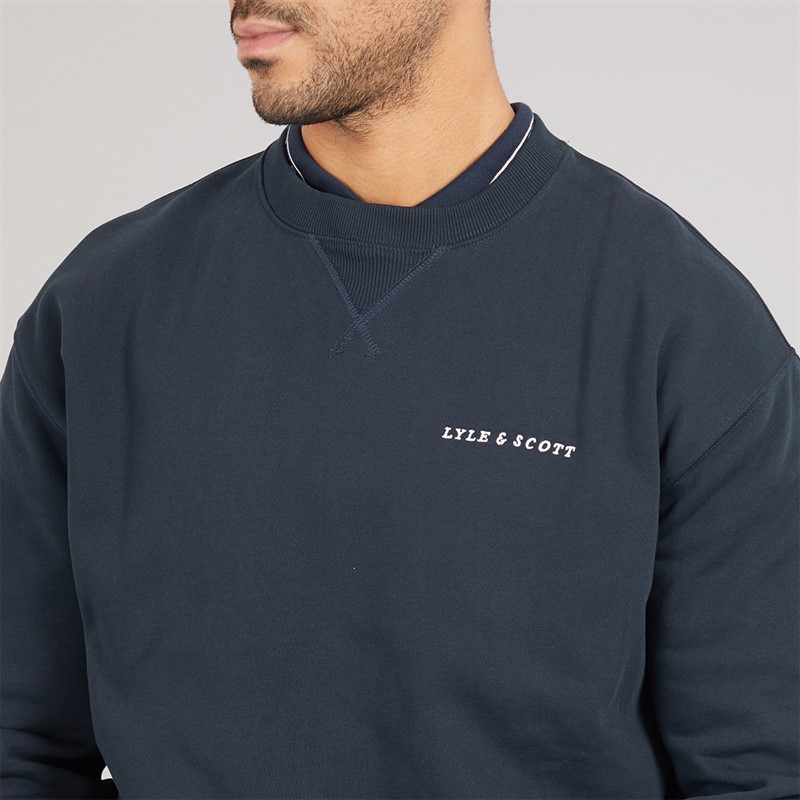 Lyle And Scott Vintage Mens Script Heavyweight Crew Neck Sweatshirt Dark Navy