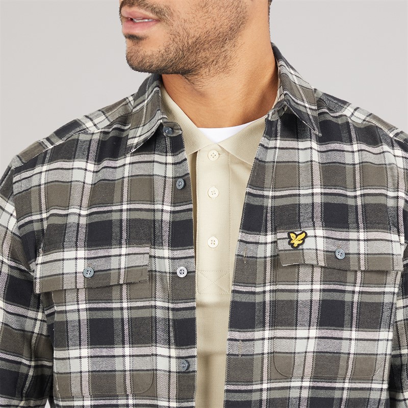 Lyle And Scott Vintage Mens Brushed Cotton Check Shirt Jet Black/Limestone