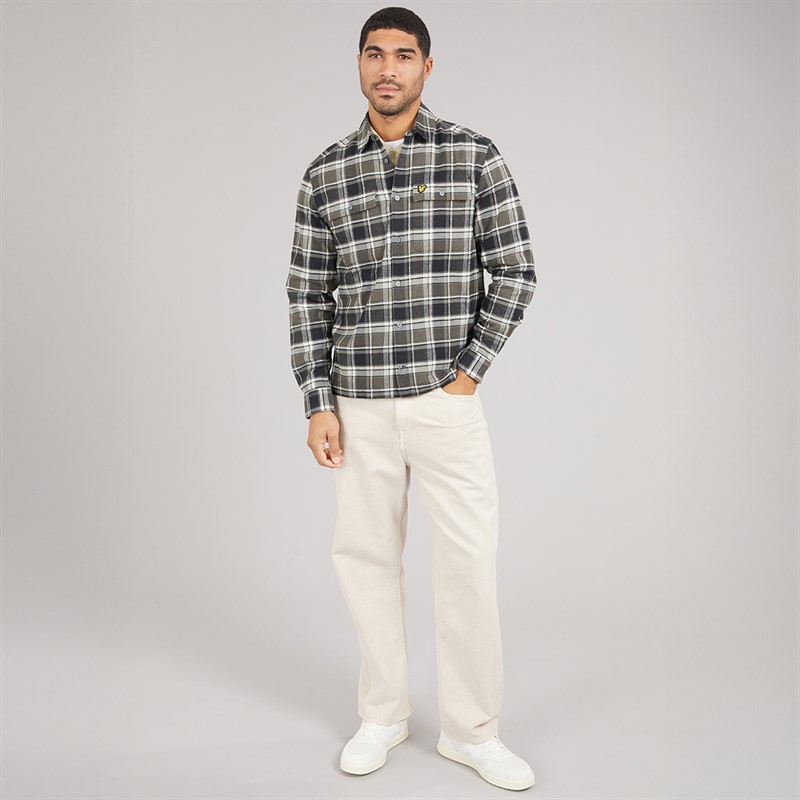 Lyle And Scott Vintage Mens Brushed Cotton Check Shirt Jet Black/Limestone