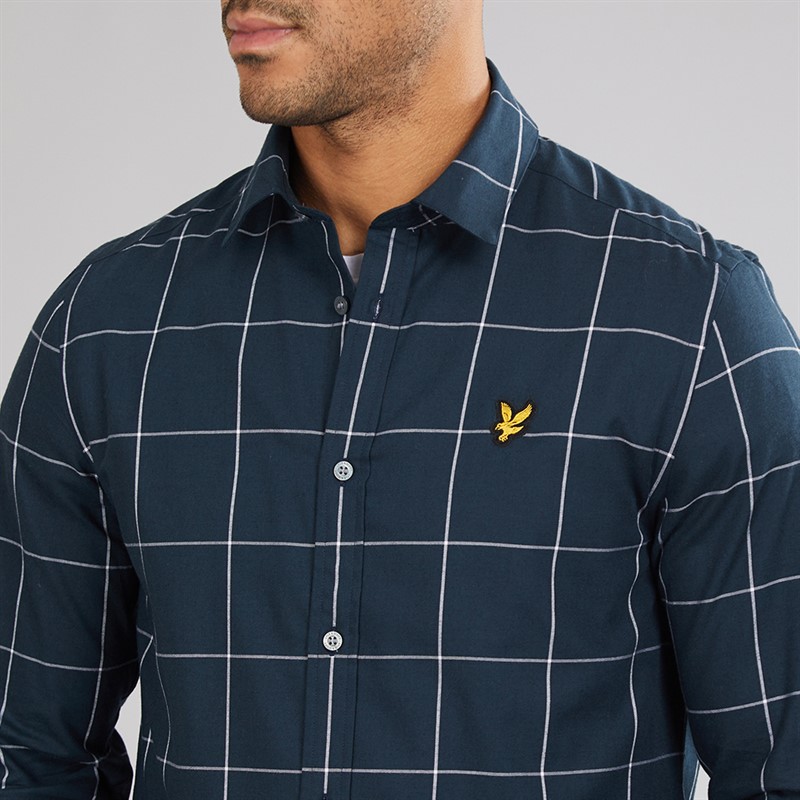 Lyle And Scott Vintage Mens Window Pane Check Shirt Dark Navy/White