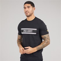 Lyle And Scott Vintage Mens Stripe Logo Graphic T-Shirt Jet Black
