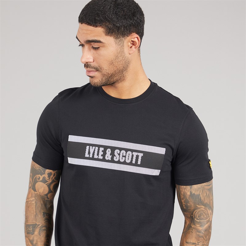 Lyle And Scott Vintage Mens Stripe Logo Graphic T-Shirt Jet Black