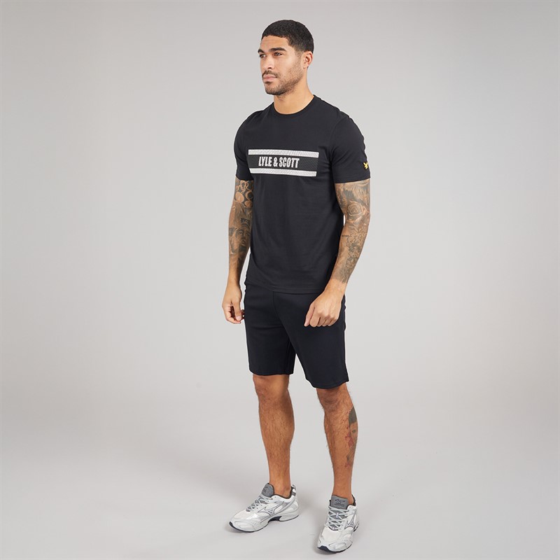 Lyle And Scott Vintage Mens Stripe Logo Graphic T-Shirt Jet Black
