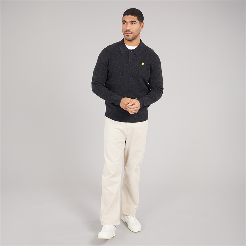 Lyle And Scott Vintage Mens Rugby Jumper Jet Black Marl