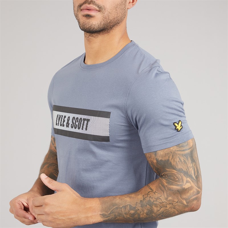 Lyle And Scott Vintage Mens Stripe Logo Graphic T-Shirt Steel Indigo