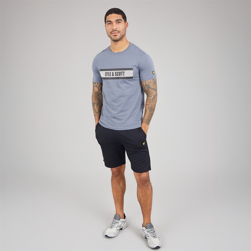 Lyle And Scott Vintage Mens Stripe Logo Graphic T-Shirt Steel Indigo