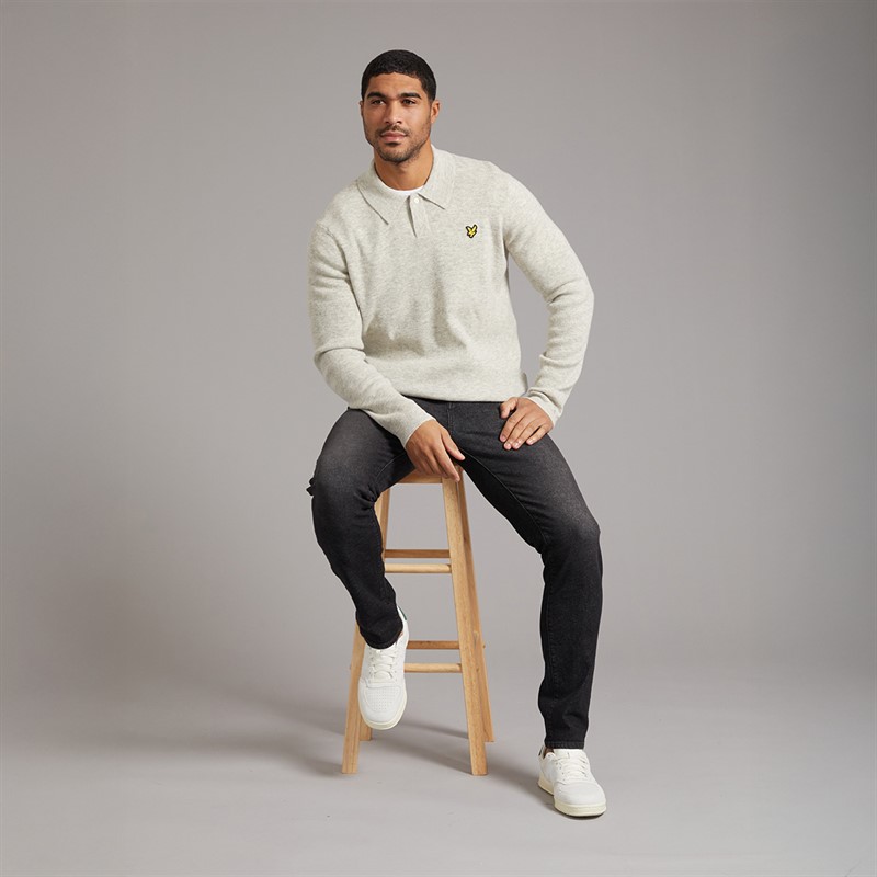 Lyle And Scott Vintage Mens Rugby Jumper Light Grey Marl