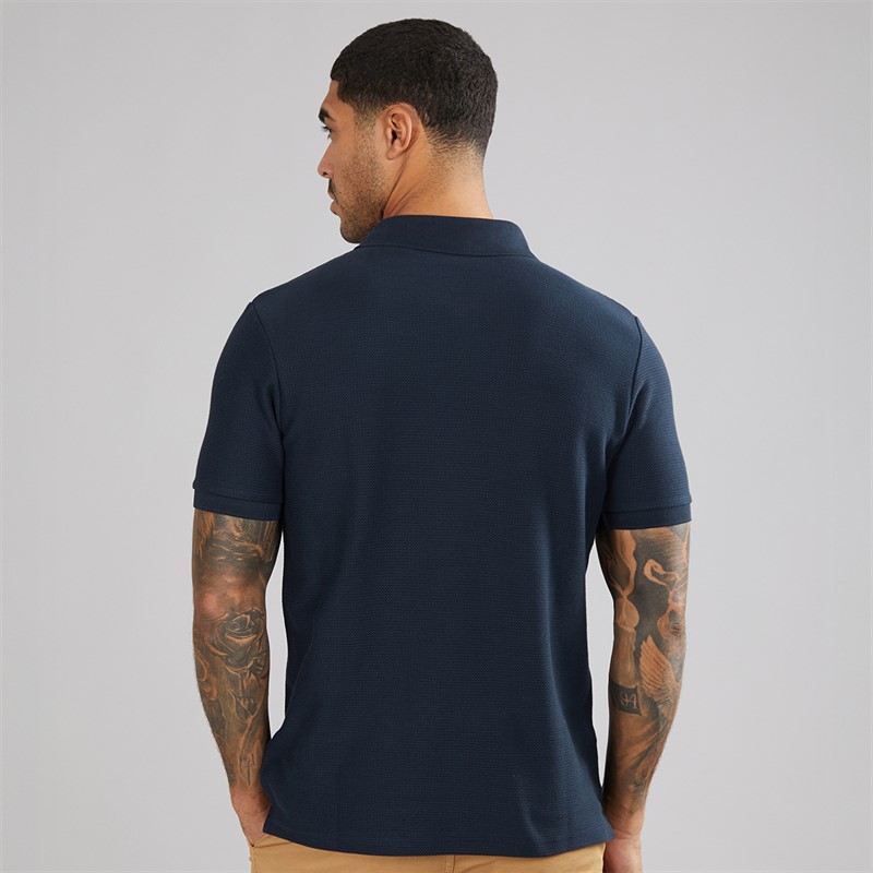 Lyle And Scott Vintage Mens Jacquard Dobby Polo Shirt Dark Navy