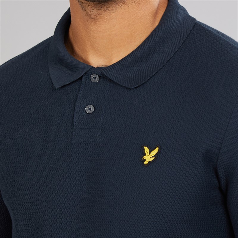 Lyle And Scott Vintage Mens Jacquard Dobby Polo Shirt Dark Navy