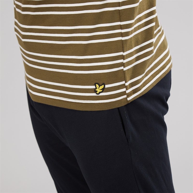 Lyle And Scott Vintage Mens Two Pack Striped Long Sleeve Loungewear T-Shirts Olive Stripe/White