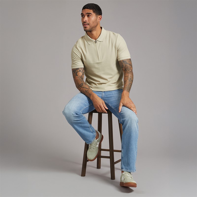 Lyle And Scott Vintage Mens Ottoman Half Zip Polo Shirt Grey Taupe