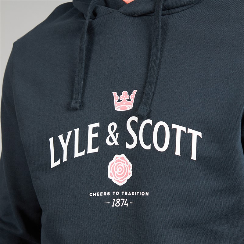 Lyle And Scott Vintage Mens Cheers To Tradition Graphic Hoodie Dark Navy