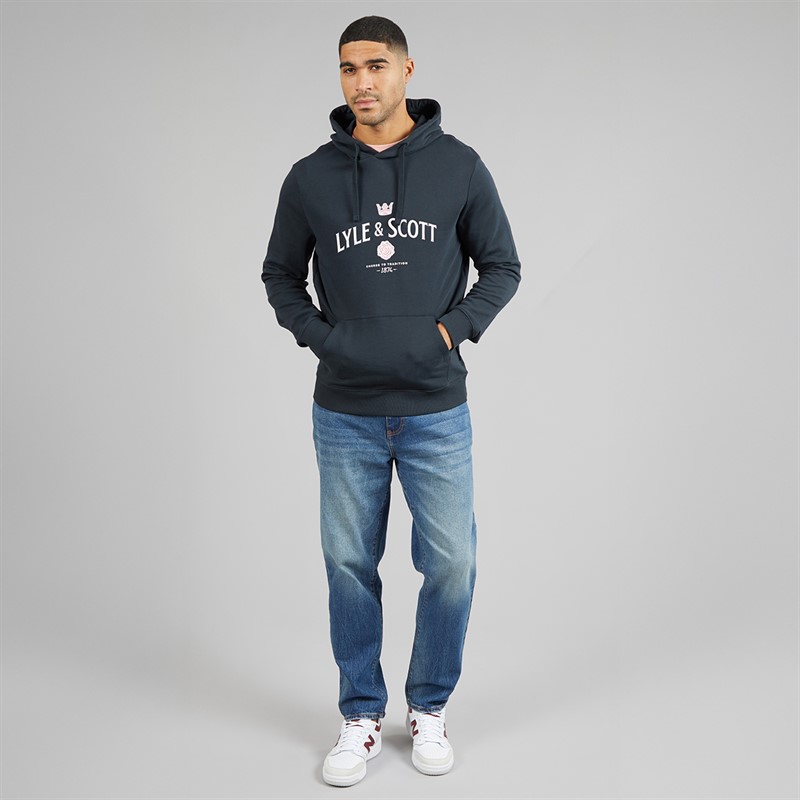 Lyle And Scott Vintage Mens Cheers To Tradition Graphic Hoodie Dark Navy